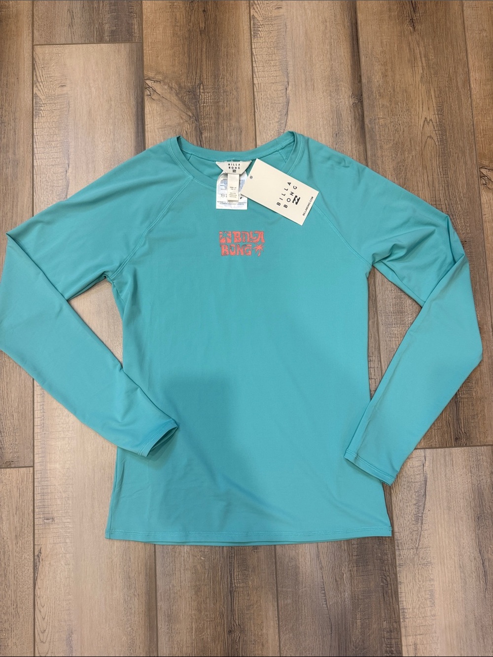 Billabong Women's Long Sleeve Turquoise Swim Top with Coral Rashguard